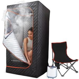 Sharper Image Steamer Sauna Portable Spa  Steam Generator, Foot Pad, & Folding Chair| Perfect for Indoor Full Body Wellness & Recovery| at-Home Sauna Tent| Personal Gift Set