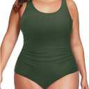 Daci Women Plus Size One Piece Swimsuit Athletic Tummy Control Ruched Bathing Suit with U-Back (Green)