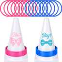 Leitee 16 Pcs Gender Reveal Party Boy or Girl Ring Toss Game Include 2 Plastic Cones 12 Pink Blue Toss Rings and 2 Gender Stickers for Guests Baby Shower Party Supplies