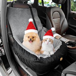 Dog Car Seat for Small Medium Dogs Under 30 lbs, Fully Detachable and Washable Cat Booster Car Seats for Front & Black Seat with Safety Leash Belt (Grey+Black), 19.7"L x 19.4"W x 12.5"H