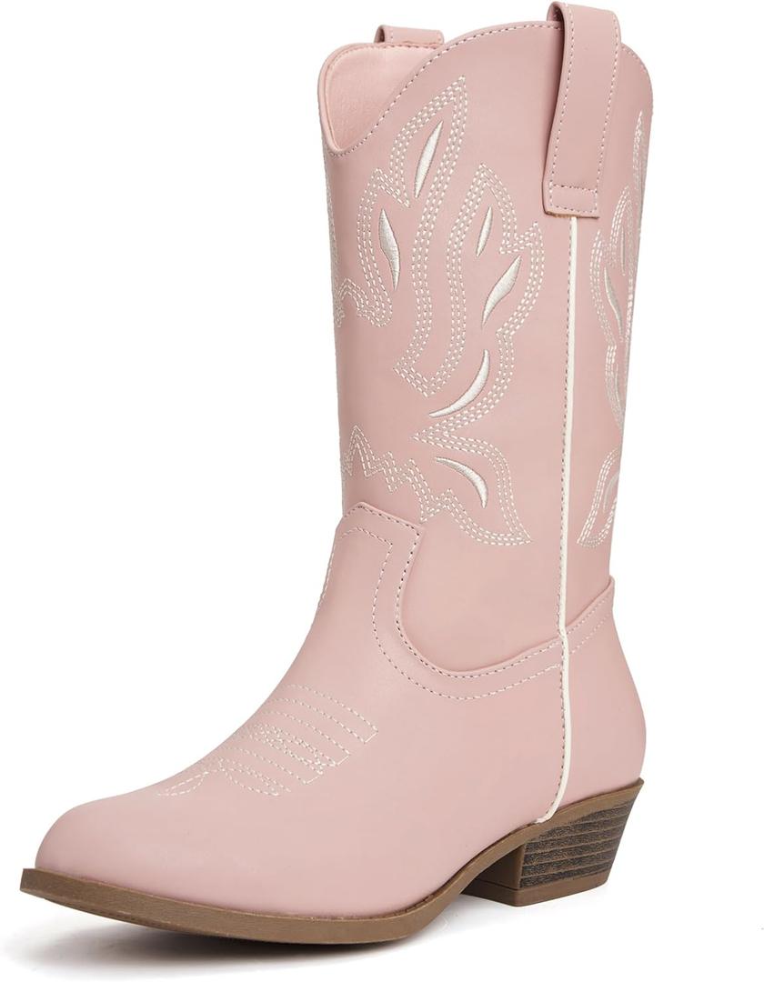vodvob Kids Western Cowgirl Boots for Girls Pointed Toe Glitter Western Cowboy Boots Mid Calf Riding Shoes Little Kid/Big Kid, Size 2