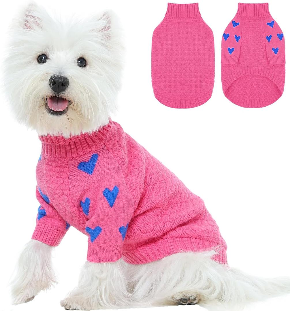 Kuoser Dog Sweater,Soft Small Dog Sweaters Thermal Cable Knit Puppy Sweater, Turtleneck Thick Christmas Pet Sweaters, Cold Weater Doggie Winter Clothes Dogs Outfit Girl Boy for Fall Xmas, Pink S