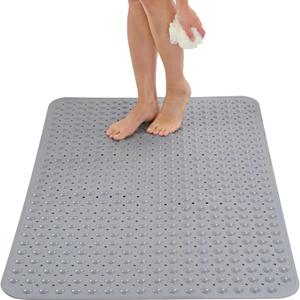Extra Large Shower Mat Non Slip - 47 x 32 inch - XL Bathroom Shower Mat - Large Shower Matts for Shower Stall Floors - Secure Suction Cups and Drain Holes (47x32 Grey)