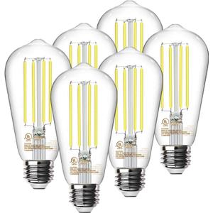 TJOY 6 Pack E26 Base Vintage LED Edison Light Bulbs, 60W Equivalent Dimmable, 4000K Natural White, 8W ST58 LED Filament Bulbs, 800Lumens, CRI80+, Antique Glass Style for Home, Bedroom, Farmhouse