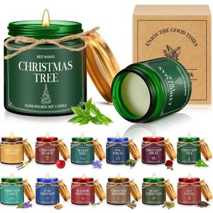 MTLEE 12 Pcs Christmas Candles Gifts Bulk Scented Candle Jars for Coworkers Women Aromatherapy Candles for Home Xmas Birthday Gifts Yoga (Stylish Color)