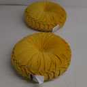 HIG Set of 2 Decorative Round Pleated Throw Pillows, Classy Accent Pumpkin Throw Pillows with Center Button, Vintage Velvet Floor Pillow for Sofa Couch Vanity Chair Bed, Yellow, 14.5" Diameter(RIPPLE)