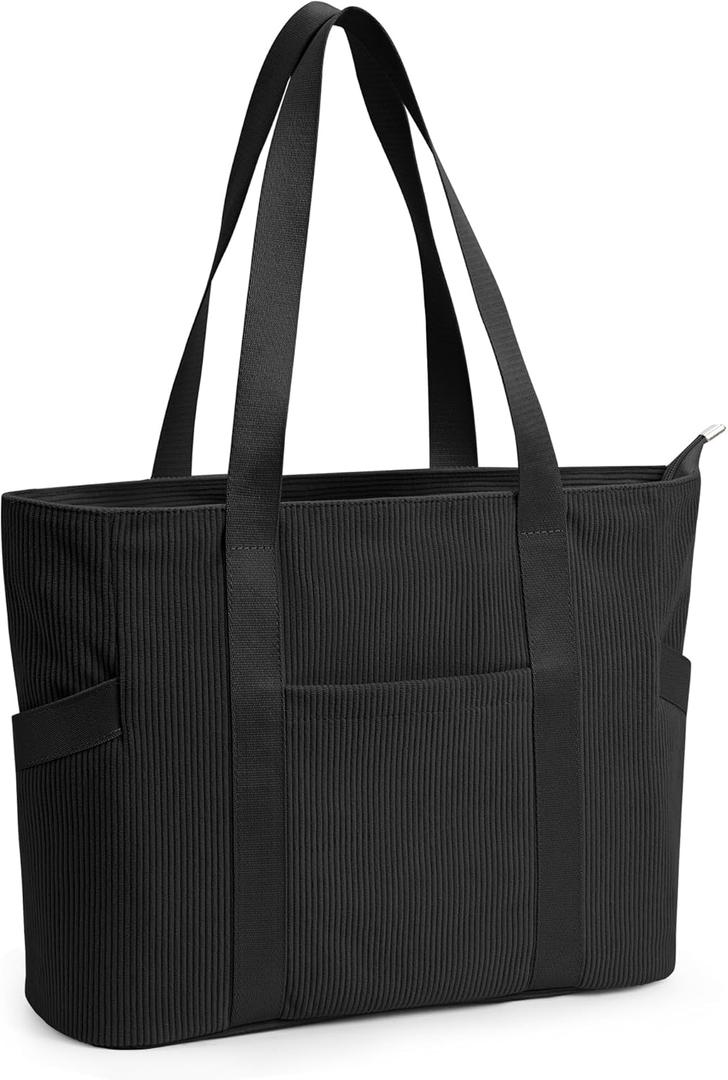 Tote Bag for Women with Zipper, Travel Tote Bags with Compartments Large Shoulder Bag Handbag for Gym Work School (L-black-fits 17" Laptop)