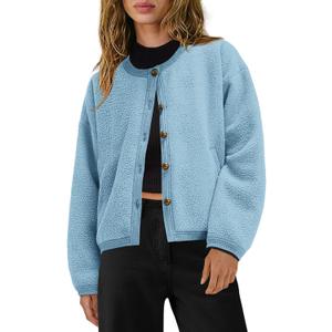 Yanekop Womens Sherpa Jacket Button Down Fleece Winter Coat Fuzzy Jackets Chunky Cardigan Sweaters Open Knit Sweater (Blue, S)