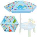 Sweetude Water Table Umbrella (Table Not Included), Kids Seaside Beach Umbrella Picnic Canopy for Summer Toddlers Sand Beach Camping Garden Outdoor Pool Shade Party Supply(Dinosaur Theme)