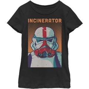 STAR WARS Mandalorian Halftone Incinerator Girls Short Sleeve Tee Shirt (Large, Black)