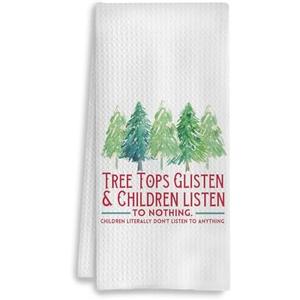 Christmas Tree Kitchen Towels, Tree Tops Glisten and Children Listen to Nothing Christmas Hand Towels, Christmas Kitchen Bathroom Decor, 16x24 Inches