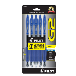 PILOT G2 Premium Refillable and Retractable Rolling Ball Gel Pens, Fine Point, Blue Ink, (Pack of 6, 30 Count Total)