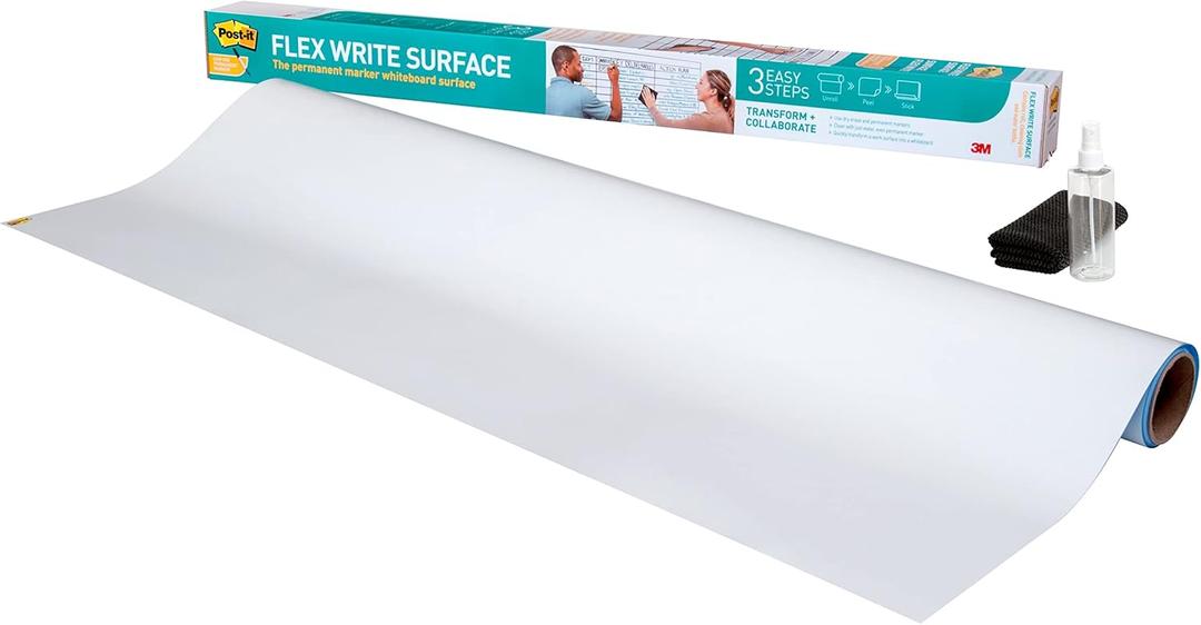 Post-it Easy Erase Permanent Marker Whiteboard Surface, Permanent Marker Wipes Away with Water, 4 ft x 3 ft, White Dry Erase Whiteboard Film (EE4x3)
