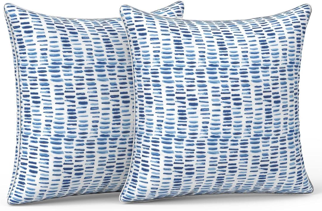 LVTXIII Outdoor Throw Pillows 20x20 Patio Waterproof Square Pillows with Piping Fade Resistant Accent Pillow for Spring Summer Garden Decoration, Set of 2, Pebble Blue