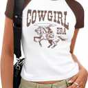 Cowgirl Shirts for Women Cowboy Country Concert Outfits Vintage Western Crop Tops Y2k Slim Fit Graphic Tees (Small)