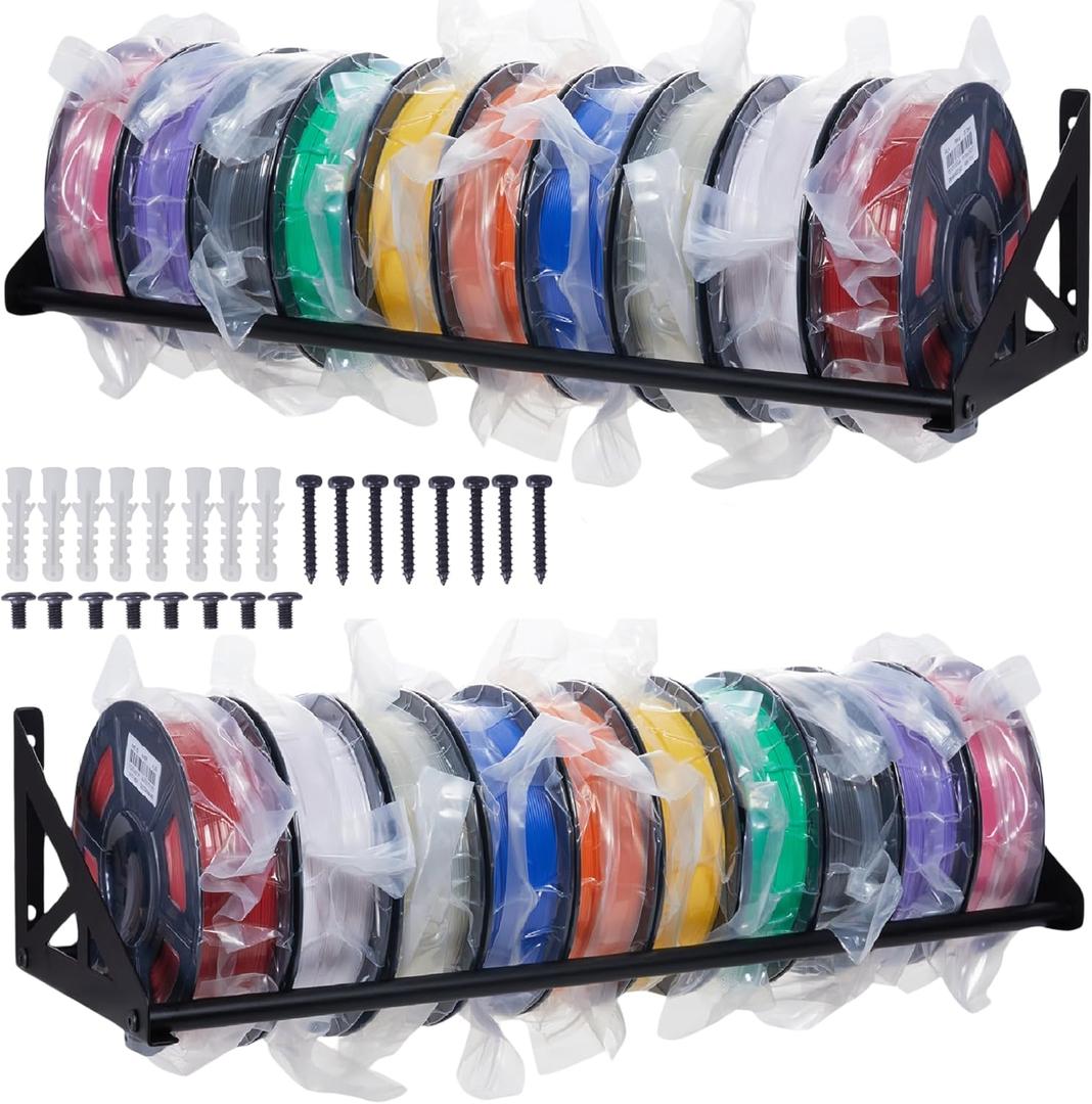 2 Pack 3D Printer Filament Storage Rack, Filament Rack Wall Mount, 3D Filament Storage Shelf, Filament Spool Holder for 3D Printer Rolls, Heavy Duty Metal Organizer for 3D Printing Studio