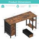 Lufeiya 63 inch Computer Desk with 4 Fabric Drawers & Storage Shelves, Writing Work Study Desk for Home Office Bedroom, Modern Simple Student PC Desks Table, Rustic Brown