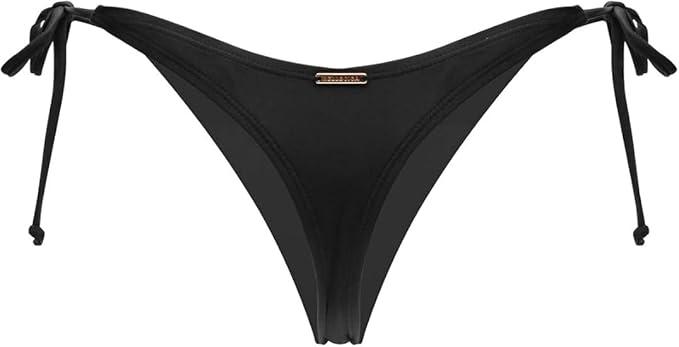 RELLECIGA Women's Bikini Bottoms Lace Up Thong Bottom, S, Black