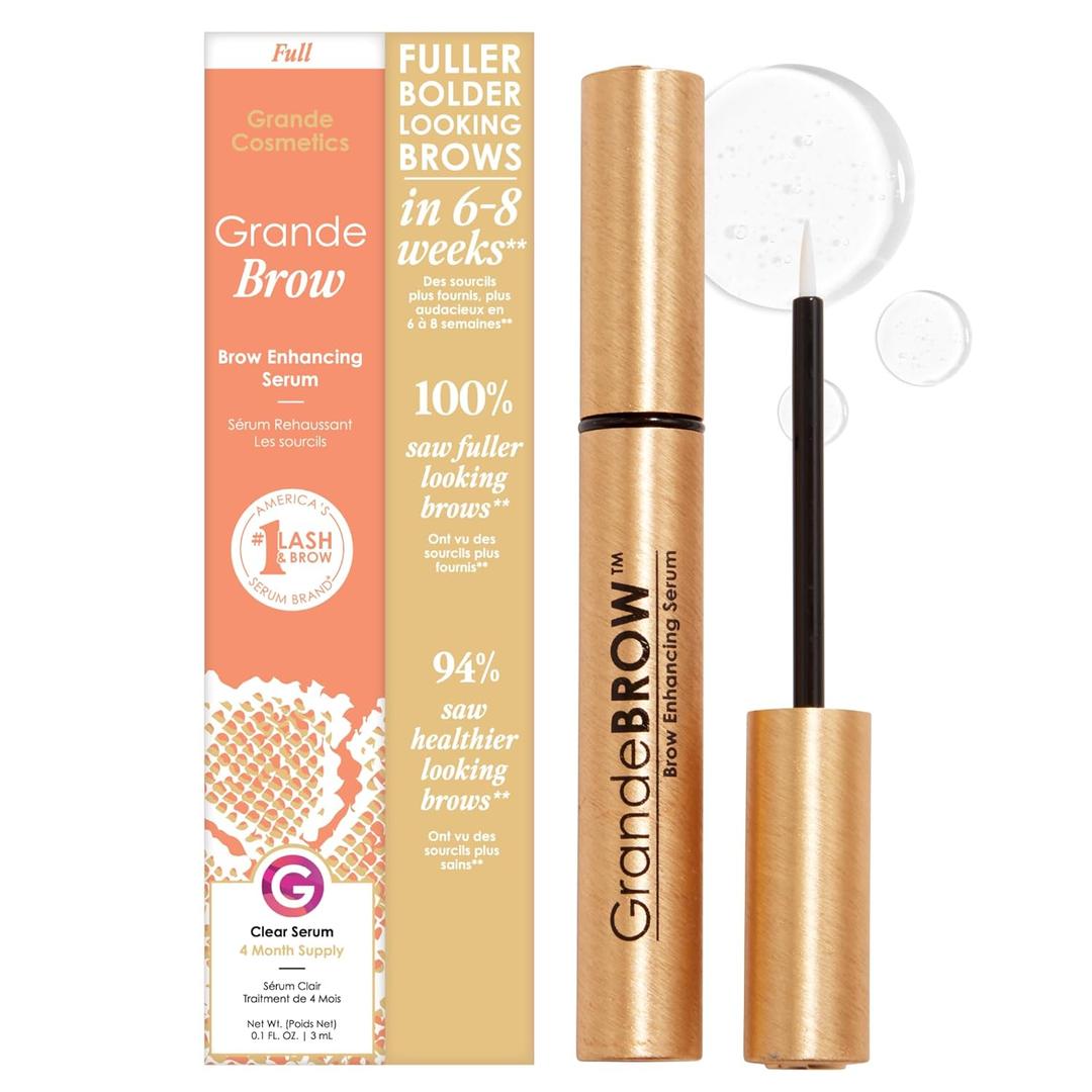 Grande Cosmetics GrandeBROW Brow Enhancing Serum For Fuller, Bolder, Looking Eyebrows - Brow Serum With Vitamins, Peptides, Antioxidants, Amino Acids, Cruelty-Free (0.1 Fl Oz (Pack of 1))