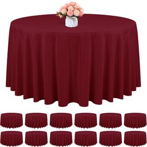 12 Pack Round Tablecloth 120 Inch - Burgundy Polyester TableCloth for Round Table, Premium Burgundy Tableclothes Washable Fabric Table Cover for Wedding Party Banquet Restaurant Reception Dining