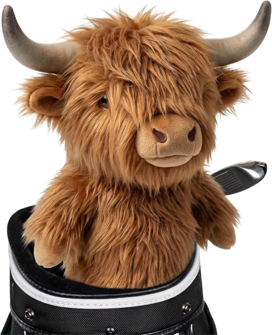 Highland Cattle Driver Headcover - Funny Golf Club Covers - Storytelling Headcover - Animal Plush Golf Head Covers Gift for Men Women Fits Up to 460CC Driver Head