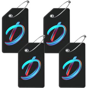 4 Pack Initial Luggage Tag for Suitcase, Colored Letter Silicone Bag Tags Identifiers Privacy Cover ID Label with Durable Steel Loop for Women Men Kids Girls Travel, Letter D