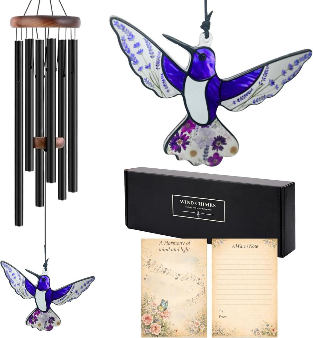 2in1 Design Memorial Wind Chimes for Loss of Loved One - Hummingbird Wind Chimes Sympathy Windchimes Outdoors, Bereavement Gifts for Loss of Mother, Father, Husband, in Loving Memory Garden Decor 32"