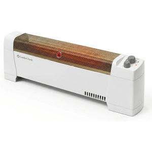 Comfort Zone 1500W Convection Baseboard Heater with Built-In Thermostat, Overheat & Tip-Over Protection, Dent-Proof Ends, Plug-In Portable, Ideal for Home, Bedroom & Office, White