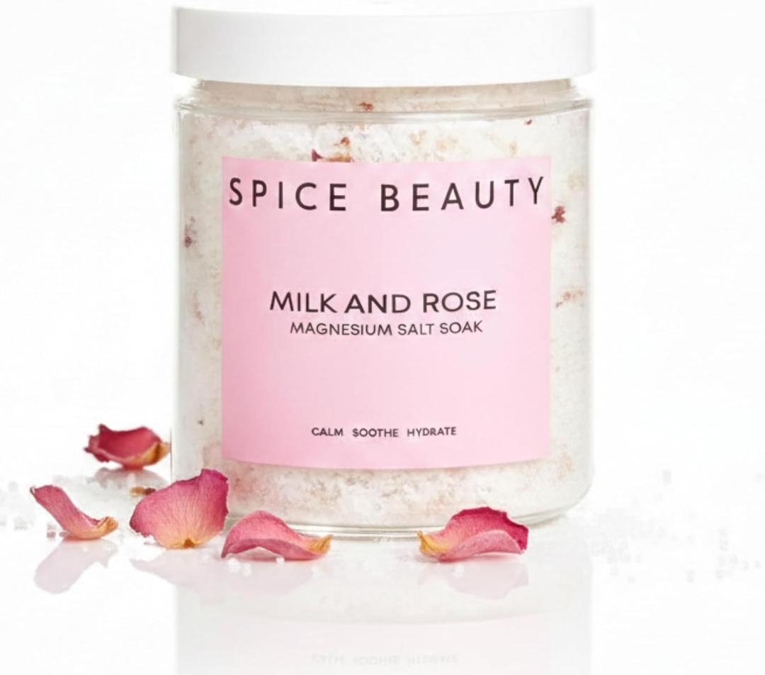 Goat Milk & Rose Magnesium Salt Soak | Epsom & Magnesium Bath Soak for Muscle Relaxation | Skin Soften & Deeply Nourish, Skin Hydration & Boosts Elasticity | Salt Soak | 9oz (9 Ounce (Pack of 1))