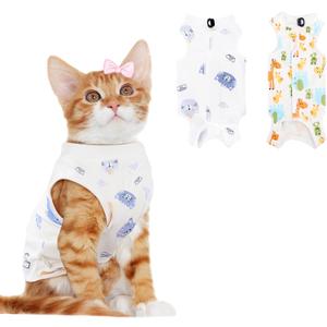 2 PCS Cat Recovery Suit Female Cat Onesie for Cats After Surgery Spay Abdominal Wounds, Kitten Surgery Recovery Suit Female Breathable E-Collar Alternative Kitten Onesie Anti Licking Medium