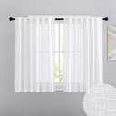 RYB HOME White Curtains for Bedroom - Linen Textured Semi Sheer Curtains Privacy for Bedroom Bathroom Kitchen Dining Office Window, 35 x 20  inches Long, 2 Pcs