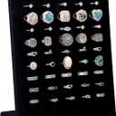 Ring Display Stand, Velvet Ring Holder, 50 Slots Rings Organizer Jewelry Display Tray, L-Shaped Jewelry Organizer Stand for Rings Earrings Selling (1, Black)