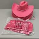Coume 10 Set Cowboy Hat and Bandana for Women Men 10 Felt Cowgirl Cowboy Hat Bulk 10 Western Bandanas for Adult Costume Party (Rose Red)