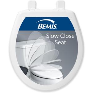 Bemis Slow Close Round Toilet Seat, Easy Clean Hinges, White