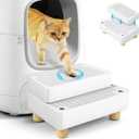 Extra Large 2 Steps Cat Litter Box Step Ramp, Cat Litter Catcher Mat with Wooden Feet, Filter Function, Cat's Pedal Stool for Self-Cleaning Litter, Suitable Kitten & Elderly Cats (White)