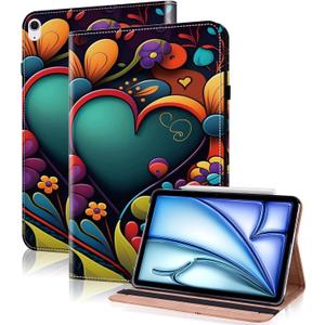 Case for iPad Air 13 inch M4 2026/M3 2025/M2 2024 with Pencil Holder & Card Slots & Auto Sleep, Embossed PU Leather Stand Magnetic Shockproof Cover Case for iPad Air 13 - Watercolor