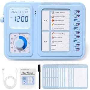 3-in-1 Visual Timer & ADHD Tool for Kids & Adults, Visual Schedule for Kids with Autism, Task Timer with Chore Chart Board, Daily Checklist for Home, School, Classroom, Desk