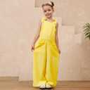 Mirawise Girls Romper Outfits Size 10 11 12 Jumpsuit Tie Strap Kid Sleeveless Yellow Wide leg Clothes Long Pant with Pocket, 150