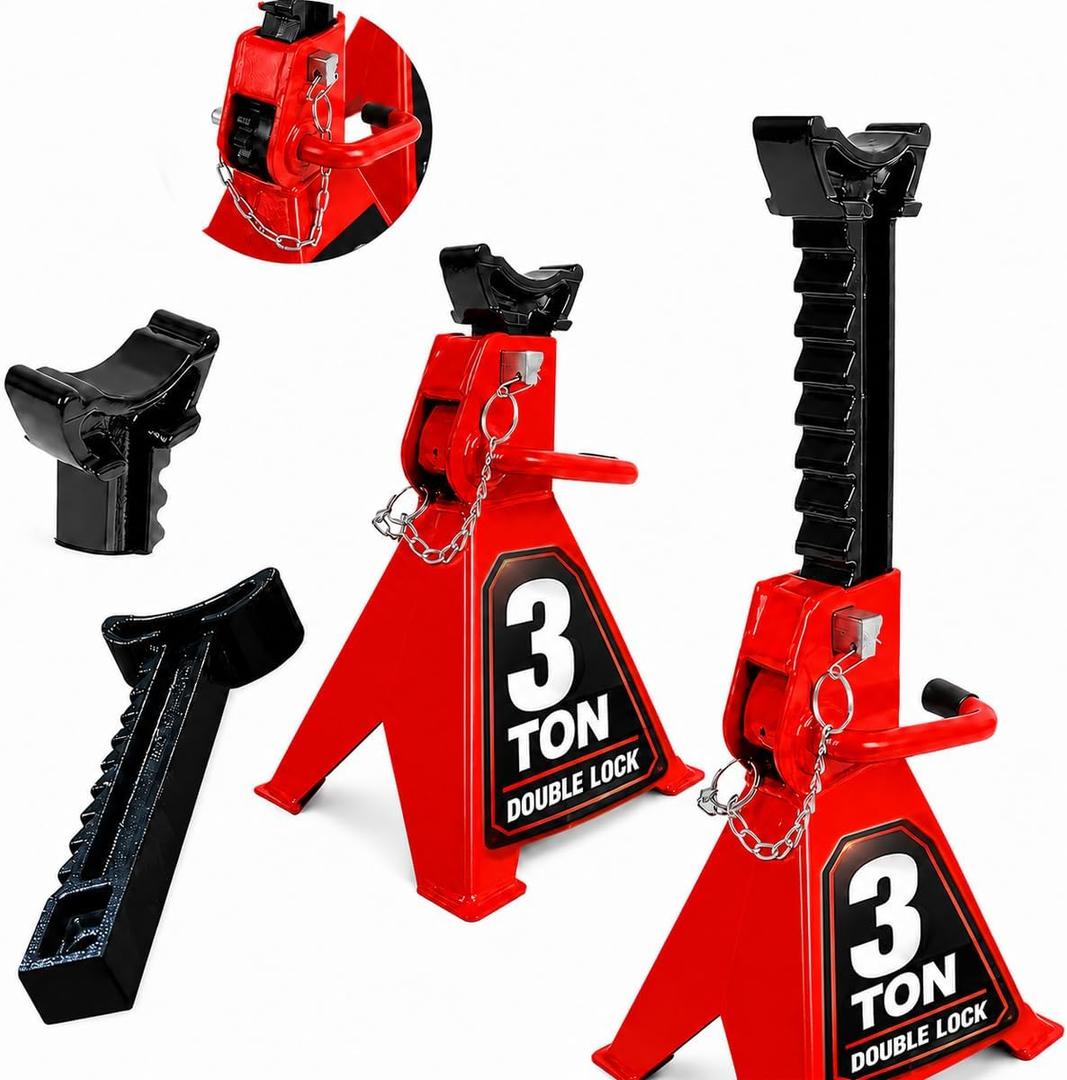 Jack Stands, 3 Ton (6,000 lbs) with Double Locking Pins Capacity Car Jack Stand, Adjustable Height for Lifting SUV Pickup Truck Car and UTV/ATV Heavy Duty Steel Car Lift, 1 Pair Red