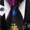 DiBanGu Christmas Ties for Men Festival Mens Holiday Tie and Pocket Square Set Santa Xmas Party Vacation Necktie (Black Novelty Firework)