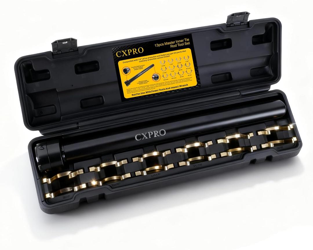 Inner Tie Rod Removal Tool Kit, Inner Tie Rod Tool Set with 12 Crowfoot Adapters 1/2 Inch Drive Tube for Tie Rods Remove & Install Cars