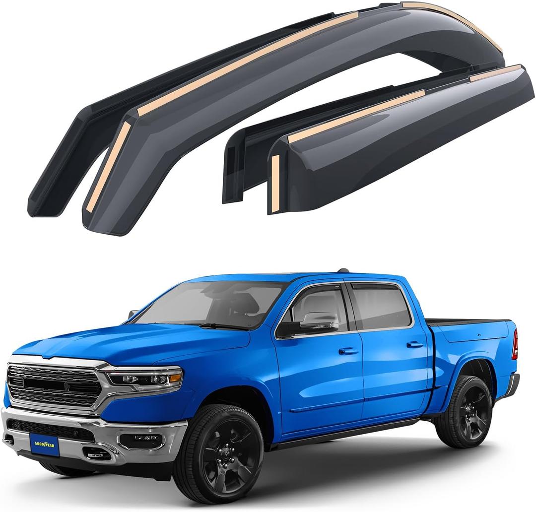 Goodyear Shatterproof in-Channel Window Deflectors for Trucks Dodge RAM 1500 2019-2025 Crew Cab, Rain Guards, Window Visors for Cars, Vent Deflector, Truck Accessories, 4 pcs- GY003413LP