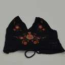 SHENHE Women's Open Back Knitted Halter Crop Top Tie Backless Embroidered Hippie Top (Large) Black A