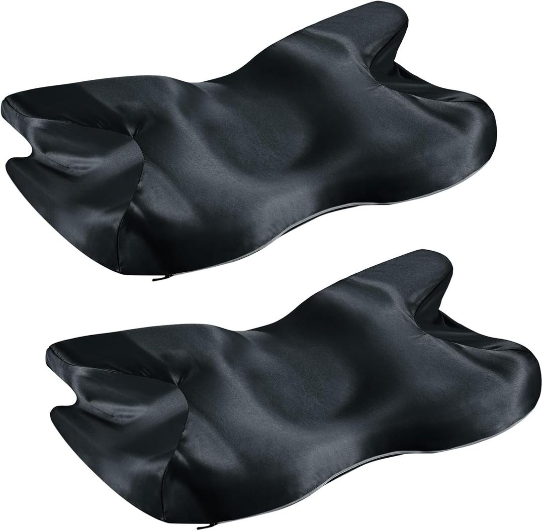 2 Pcs Satin Pillowcase for Cervical Pillow, Black Silky Cervical Pillow Case Contour Pillow Case Cover with Zipper, Smooth Ergonomic Pillowcase for Neck Pillow Cover