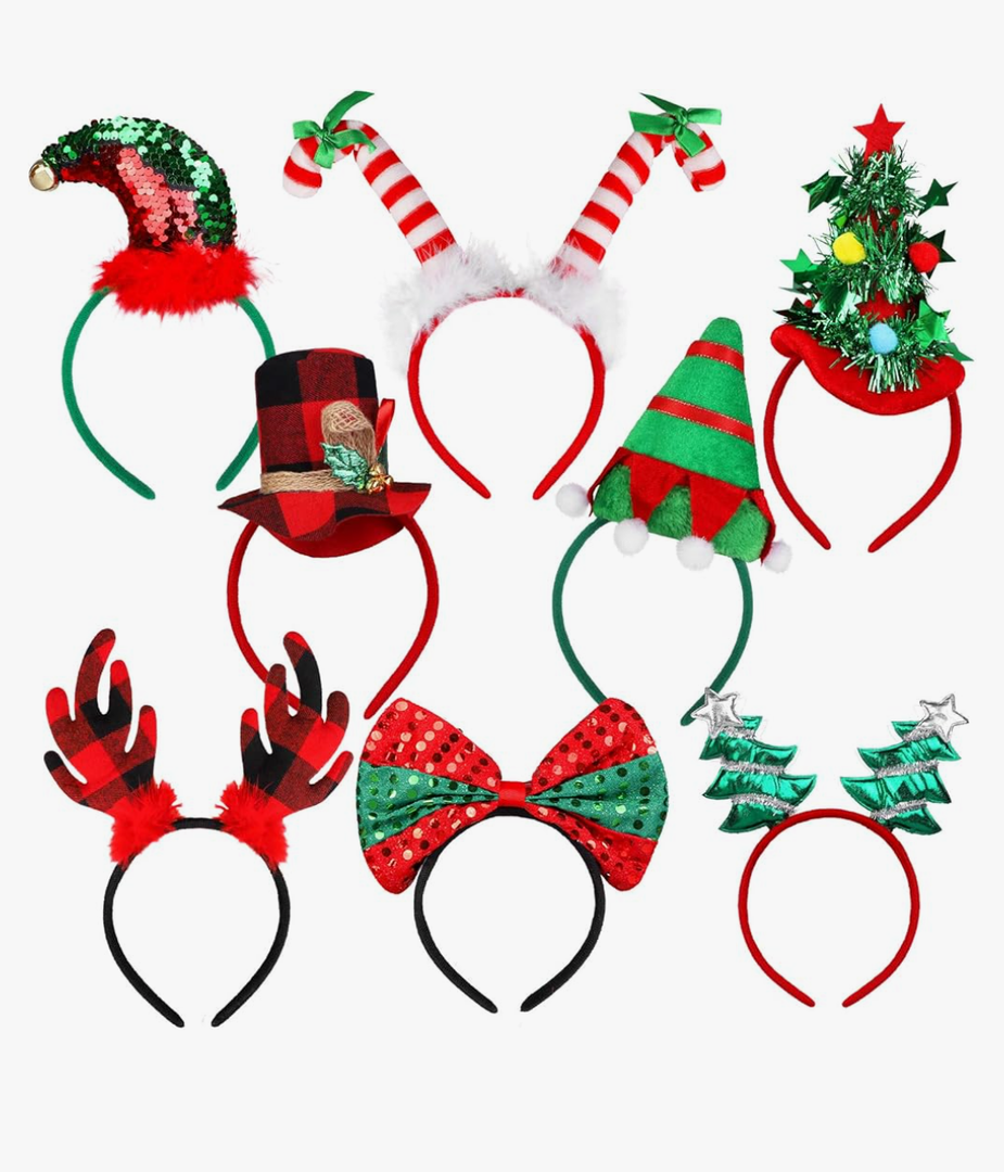 URATOT 8 Pack Christmas Reindeer Hair Hoop Headbands Xmas Party Costume Photo Prop Booth Headbands for Favors