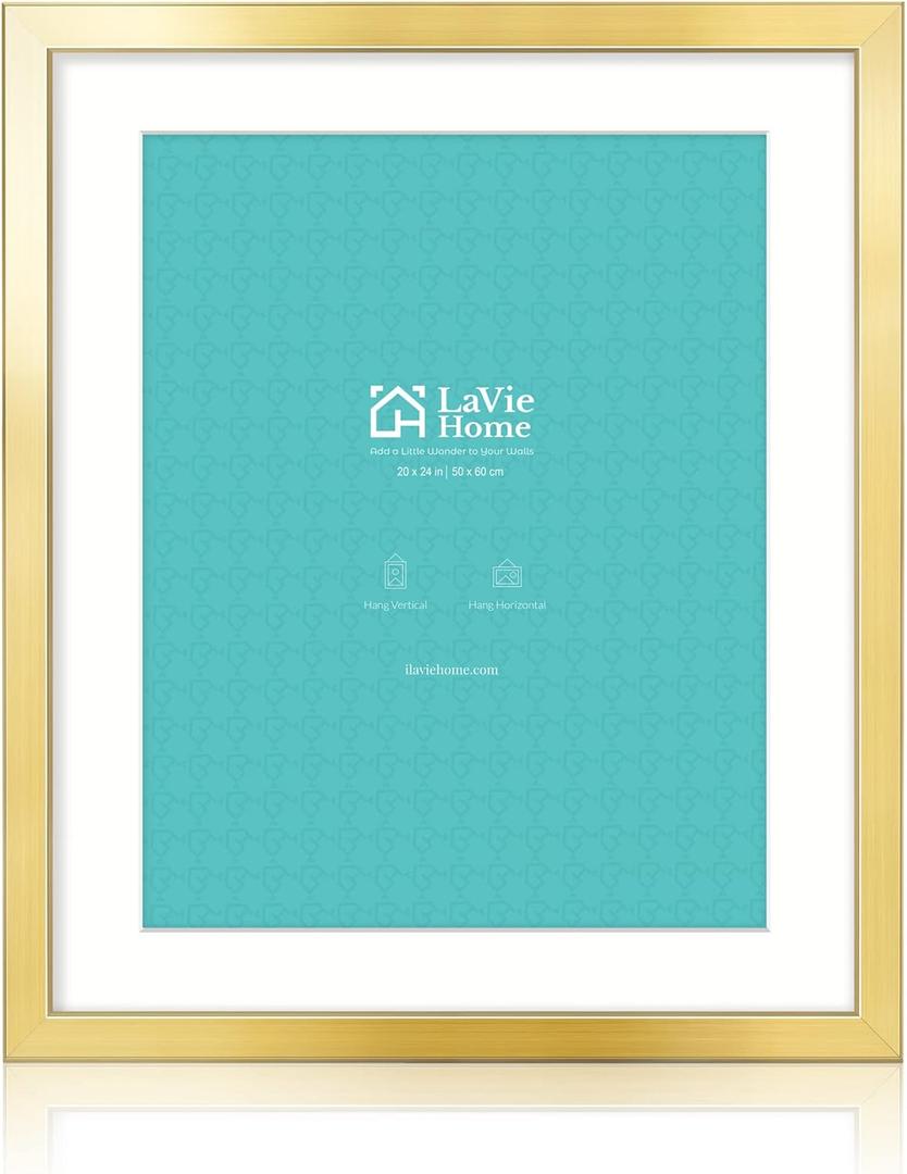 LaVie Home 20x24 Picture Frame Gold Poster Frame, Display Pictures 16x20 with Mat or 20x24 Without Mat, Stable and Sturdy Frame and Polished Plexiglass, Horizontal and Vertical Format of The Walls