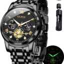 OLEVS Mens Watches Chronograph Watch Luxury Dress Stainless Steel Waterproof Watches for Men Moon Phase Luminous Business Calendar Wrist Watch, 2856 All Black Face/Black Band