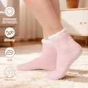 Fuzzy Socks with Grips for Women, Warm Plush Slipper Soft Socks for Winter Indoor Comfort, Cozy Gift (Pink & White & Blue)
