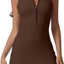 QINSEN Womens Zip Front Tennis Dress Polo Collar Racer Back Workout Golf Dresses Build in Shorts with Pockets (Medium, Brown)