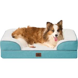 EHEYCIGA Orthopedic Dog Beds for Large Dogs, Waterproof Memory Foam Large Dog Bed with Sides, Non-Slip Bottom and Egg-Crate Foam Pet Couch Bed with Washable Removable Cover, Turquoise Blue